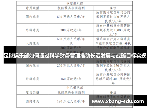 足球俱乐部如何通过科学财务管理推动长远发展与战略目标实现